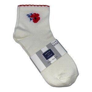 Janie and Jack Girls Floral Embroidered Ankle Socks Size 6-8 NWT White